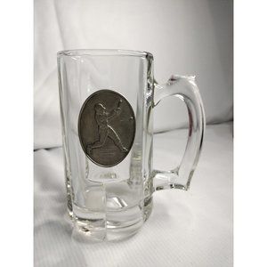 Vintage Heavy Crystal Stein Mug Baseball Pewter  Plaque